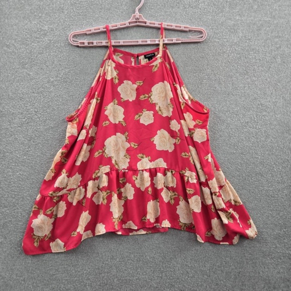 Torrid Women Blouse 3 Red Floral Sleeveless Peplum Button High Neck